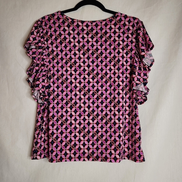 SO Goods For Life Pink and Black Flutter Sleeve Blouse Size XL Cottage Core - Picture 2 of 8